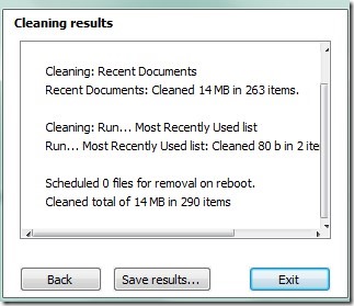 Disk Cleaner- cleaning results