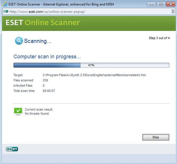 ESET Online Scanner scanning