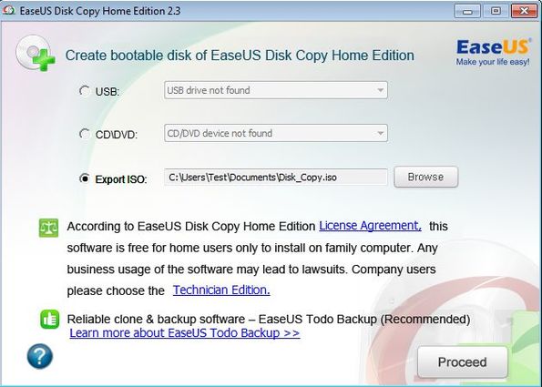 EaseUS Disk Copy Home Edition default window