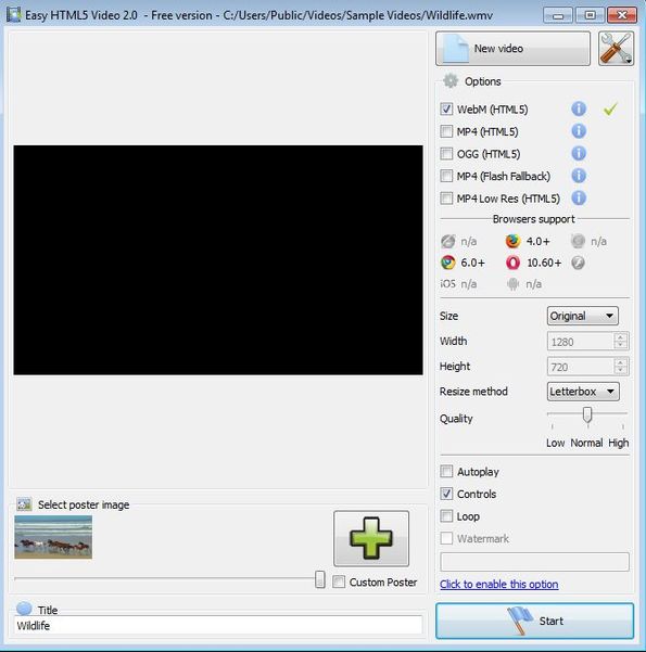 Easy HTML5 Video default window
