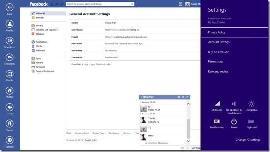 Facebook Browser - settings