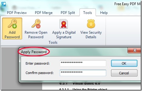 Free Easy PDF Merger Splitter- password protect pdf file
