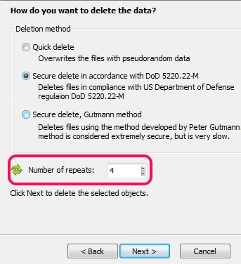 Free File Shredder- select deletion mehtod to delete files