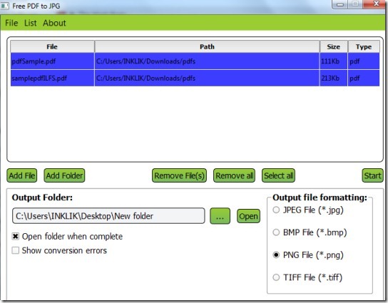 Free PDF to JPG- interface