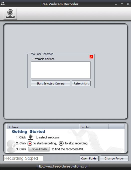 Free Webcam Recorder default window