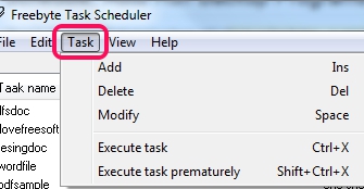 Freebyte Task Scheduler- task menu