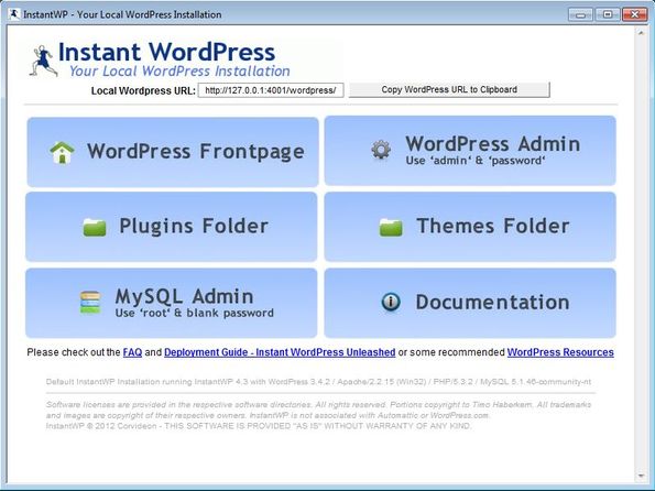 Instant WordPress default window