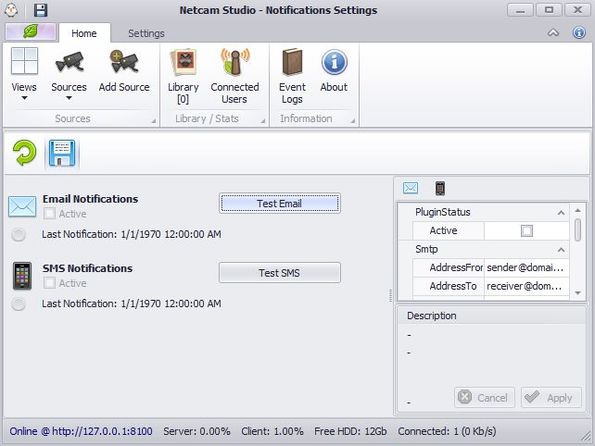 Netcam Studio client settings