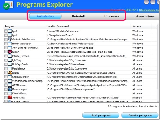 Programs Explorer- interface