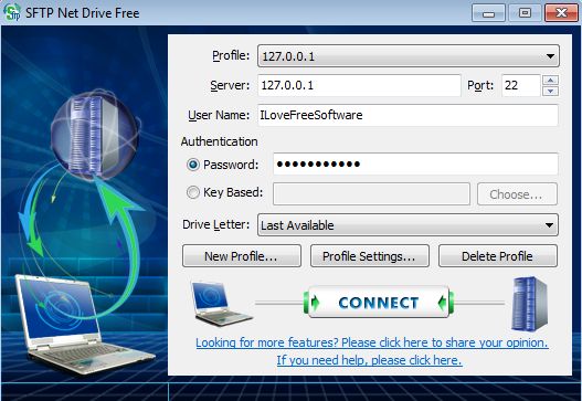 SFTP Net Drive setting up connection