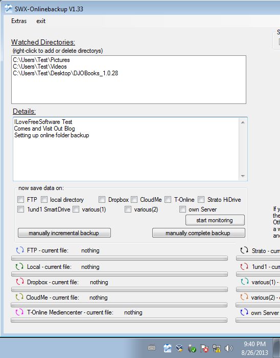 SWX Onlinebackup setting directory