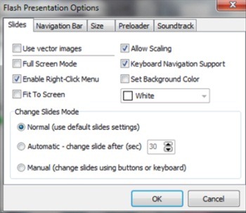 flash presentation options