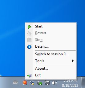 ServiceTray default window