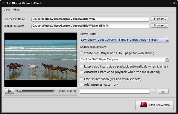Soft4Boost Video to Flash select file settings