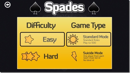 Spades - Difficulty and game mode
