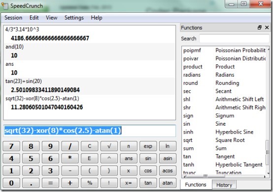 SpeedCrunch Portable- interface 00 free algebraic calculator