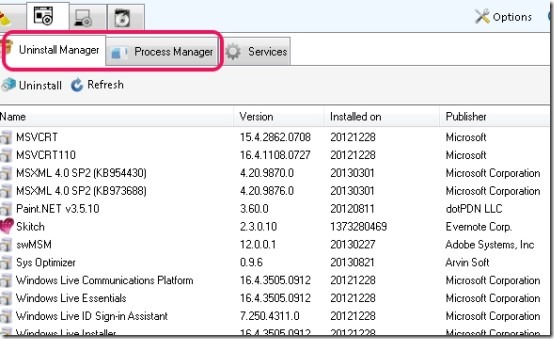 Sys Optimizer- software tab