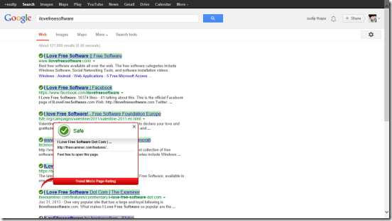 Trend Micro SmartSurfing - Google Search results