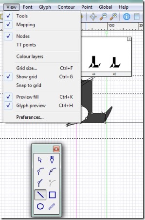 Type light- use tools to edit a Glyph