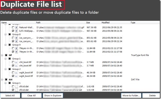 Weeny Free Duplicate Finder- duplicate files list