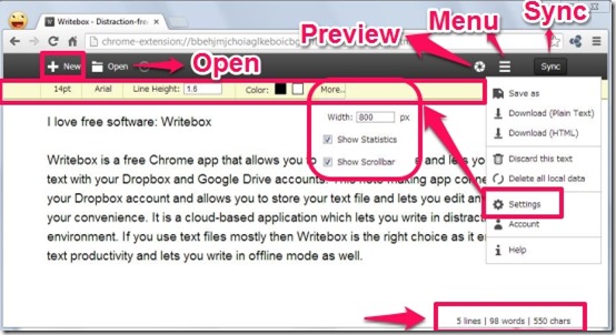 Writebox main interface