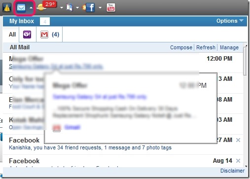 Yahoo! Toolbar- check inbox emails