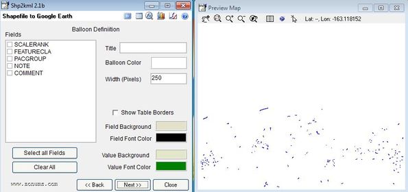 shp2kml opened shapefile