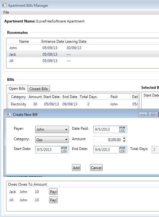 Apartment Bills Manager adding bills