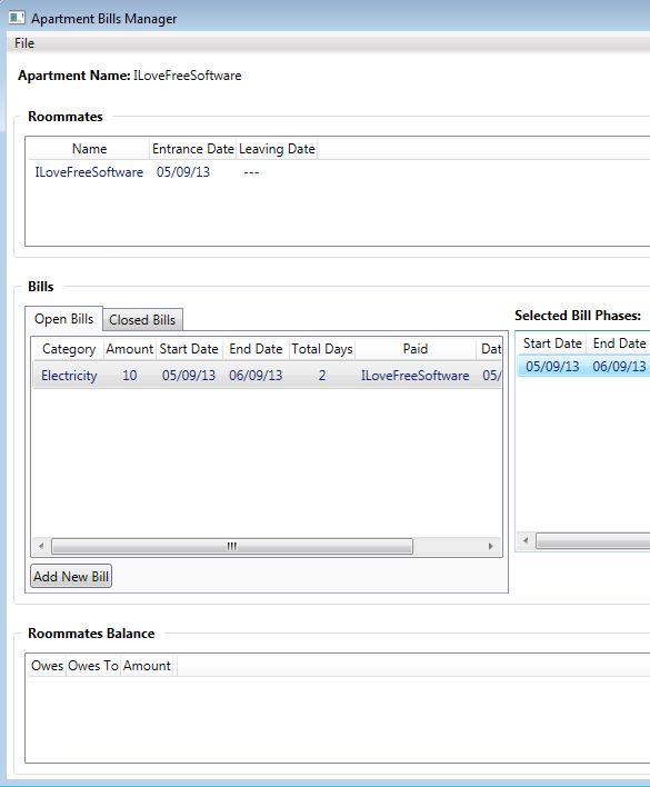 Apartment Bills Manager default window