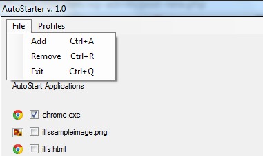 AutoStarter- file menu