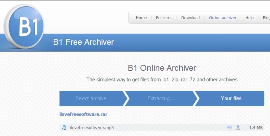 B1 Online Archiver- extract files online