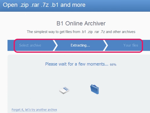 B1 Online Archiver- upload archive to extract files