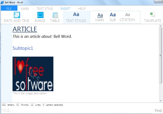 Bell Word- interface 00 free text editor