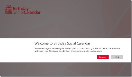 Birthday Social Calendar - connecting to facebook