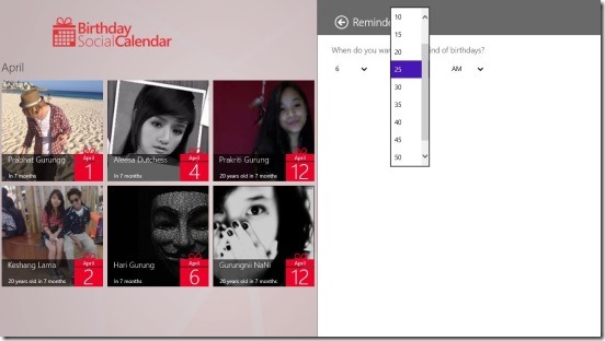 Birthday Social Calendar - setting reminder time