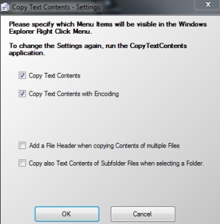Copy Text Contents- settings