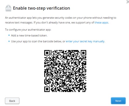 Enable two step verification in Dropbox- mobile app option