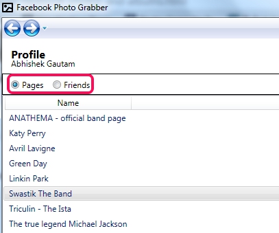 Facebook Photo Grabber- pages and friends option