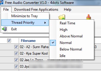 Free Audio Converter 4dots- select thread priority