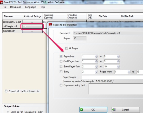 Free PDF To Text Converter 4dots- additional settings