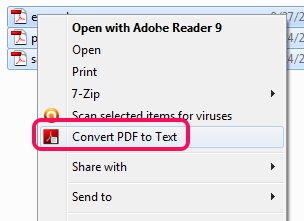 Free PDF To Text Converter 4dots- right-click context menu option