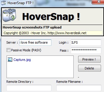 HoverSnap- upload screenshot to FTP server