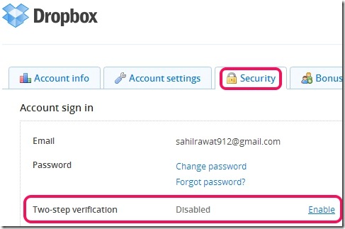 access two step verification option