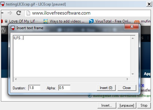 LICEcap- insert text frame