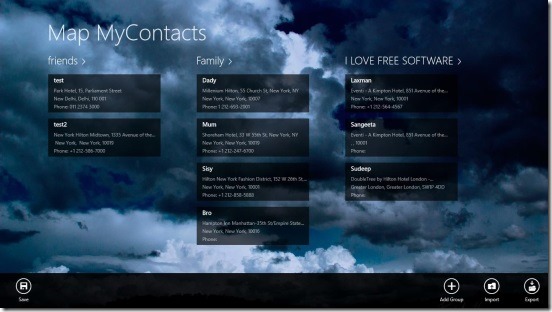 Map MyContacts - main screen