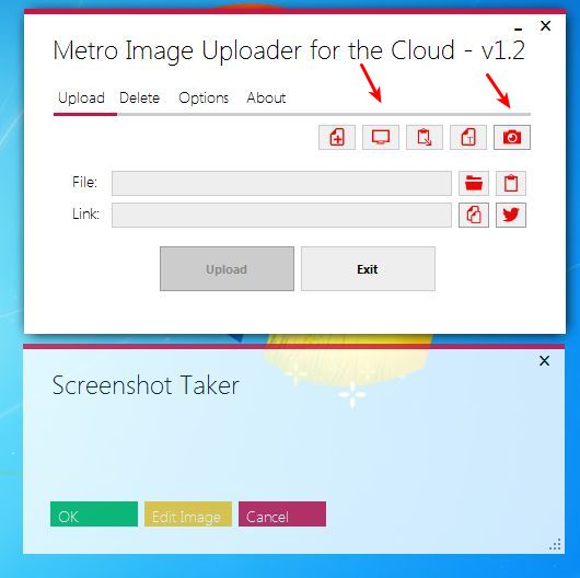 Metro Image Uploader creating screenshot
