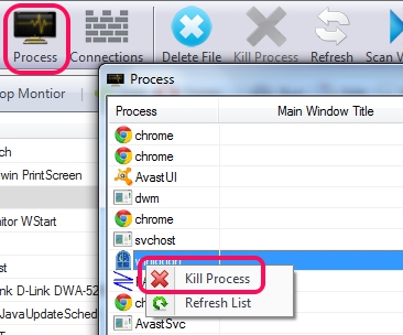 Monitor Wstart- kill a process