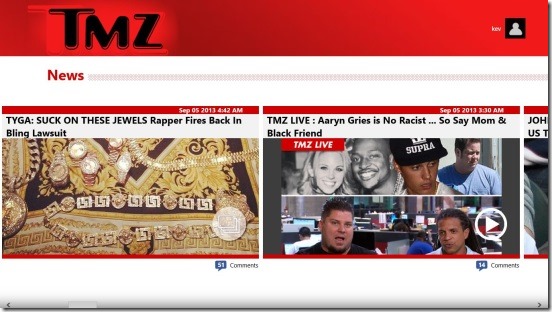 TMZ - home screen