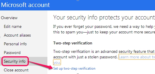 Two Step Authentication in Hotmail- setup two step verification option