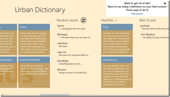 Urban Dictionary For Windows - Main Screen Labels